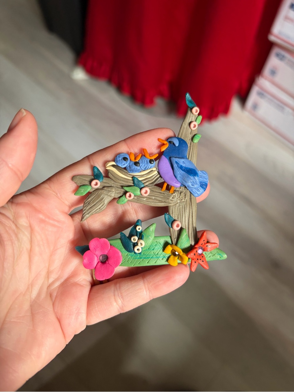 Handcrafted Blue Bird on Branch Wall Accent - Multicolor brooch